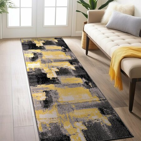 WORLD RUG GALLERY Contemporary Abstract Watercolor Design Soft Area Rug 2' x 7' Yellow 398YELLOW2x7